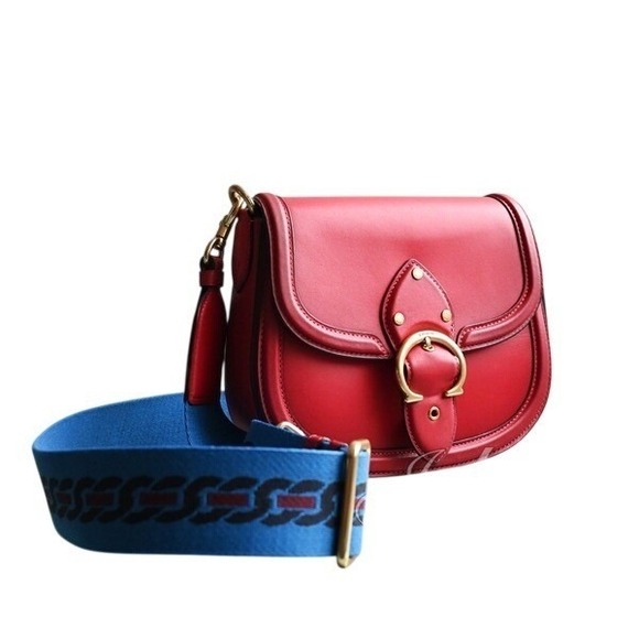 Coach Handbags - Coach Beat Saddle Bag Red Glovetanned Leather Crossbody C3738 Blue Strap